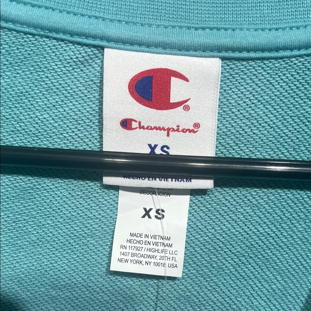 Champion Long Sleeve V-Neck French Terry Pullover Teal Blue XS oversized - Picture 6 of 10